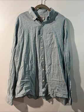 Original Penguin Light Linen and Cotton Aqua Button-Front Shirt